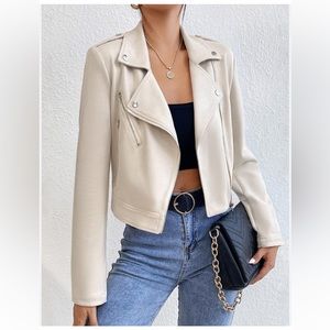 NWT Philosophy Faux Leather Suede Motto Jacket in cream